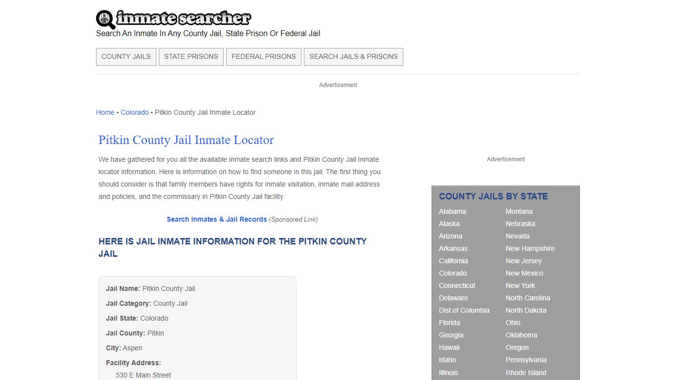 Pitkin County Jail Inmate Locator - Inmate Searcher