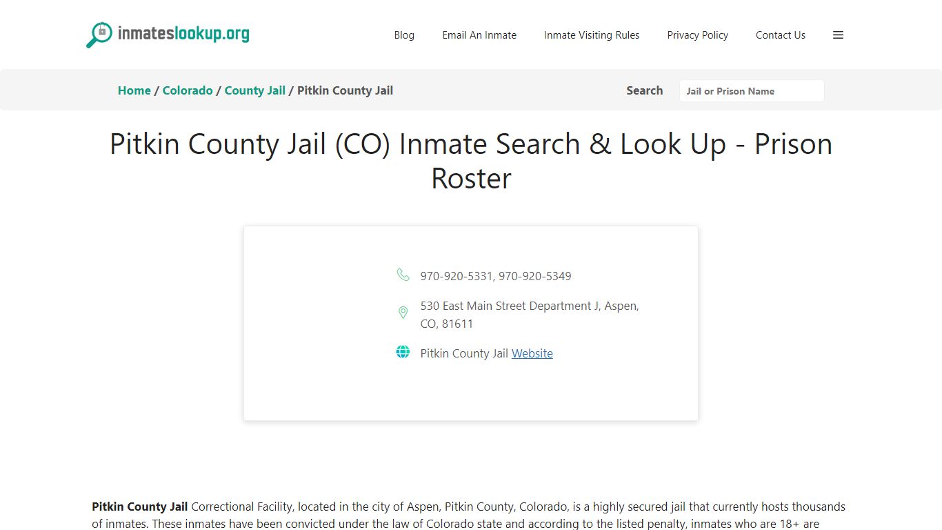Pitkin County Jail (CO) Inmate Search & Look Up - Prison Roster